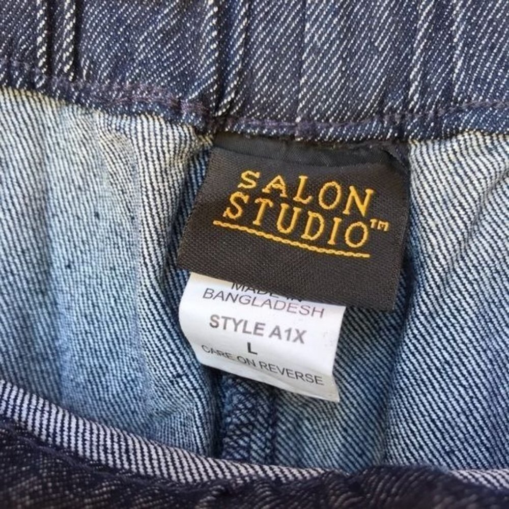 Salon Studio Side Button Elastic Waist Pull On Denim Style Pant Size L - Picture 2 of 8